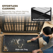 Steel Dog Crate With Removable Tray and Wheels for Secure Home Use Black AOSOM