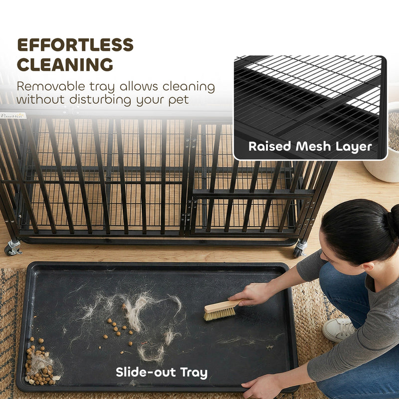 Steel Dog Crate With Removable Tray and Wheels for Secure Home Use Black AOSOM