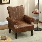 Upholstered Accent Chair with Rolled Arms and Wooden Legs for Lounge or Bedroom, Brown