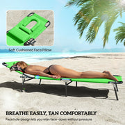Green Folding Sun Lounger Set of 2 with Face Hole and Adjustable Backrest for Garden