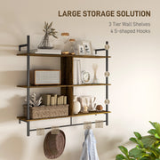 Three Tier Floating Wall Shelf Brown and Black Wood Finish by HOMCOM