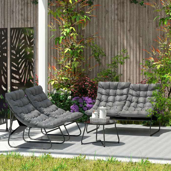 4 Seater Rattan Garden Furniture Set with Cushions and Glass Table in Grey by Outsunny