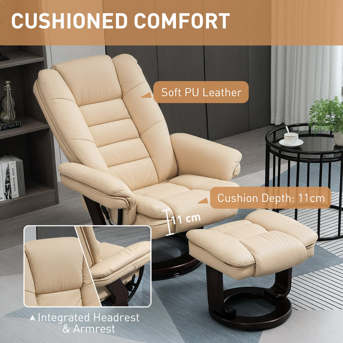 Beige Faux Leather Reclining Chair with 135Â° Adjustability and Footstool by HOMCOM