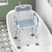 Height Adjustable Shower Chair with Backrest and Arms for Elderly Support Light Blue