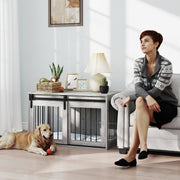 Large Dog Crate Furniture with Removable Cushion and Wide Top Surface for Storage Grey