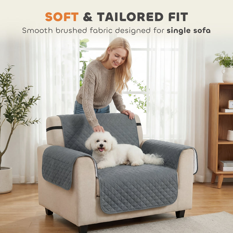 Waterproof Single Sofa Cover with Non Slip Backing and Storage Pockets Grey AOSOM