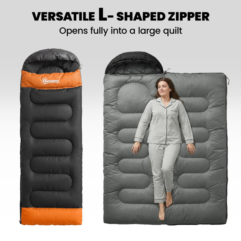 Camping Sleeping Bag for Adults Lightweight and Roomy with Blanket Zip Grey Orange