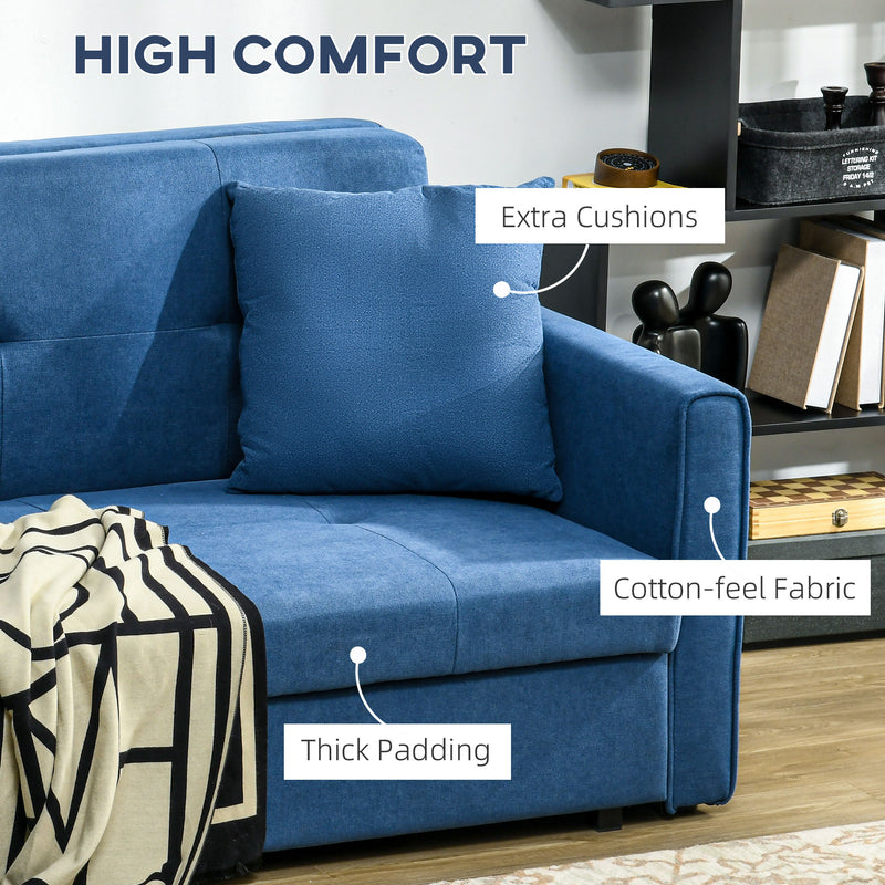 2 Seater Sofa Bed with Hidden Storage and Cushions Ideal for Guest Room Use Deep Blue