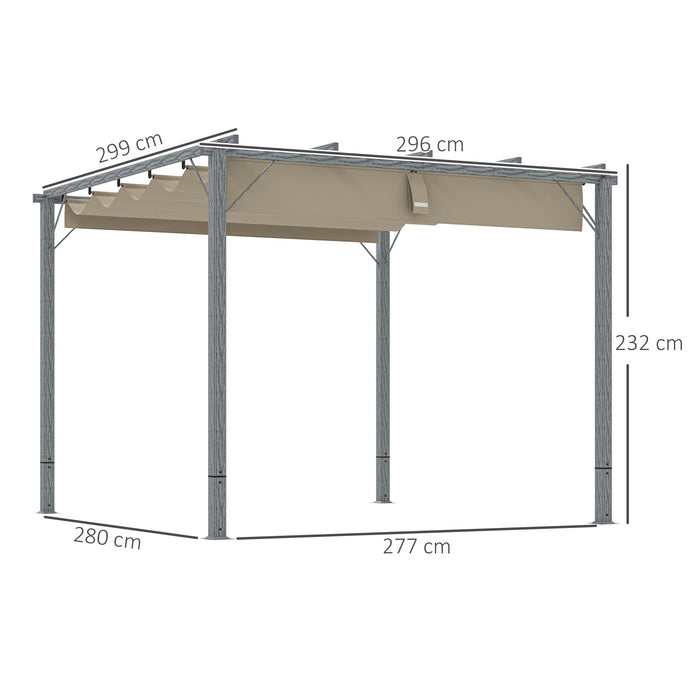 Grey 3 x 3 m Retractable Roof Pergola for Garden and Patio by Outsunny