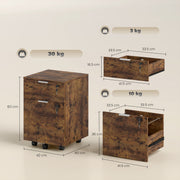 Two Drawer Lockable Filing Cabinet for Home Office with Storage Space Black and Brown AOSOM