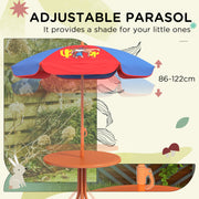 Kids Outdoor Picnic Table Set With Foldable Chairs And Adjustable Parasol For Garden Play