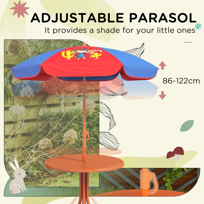 Kids Outdoor Picnic Table Set With Foldable Chairs And Adjustable Parasol For Garden Play