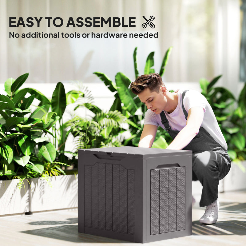 Outdoor Garden Storage Box with Lid  Water Resistant Lockable Plastic Deck Box Storage Container for Cushions, Wellies, Logs, Coal & Garden Tools (93L)