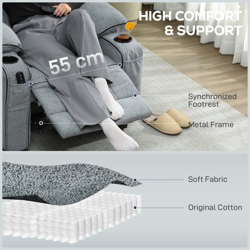 Electric Recliner Massage Armchair with Heat USB Port and Cup Holders for Lounge Grey AOSOM