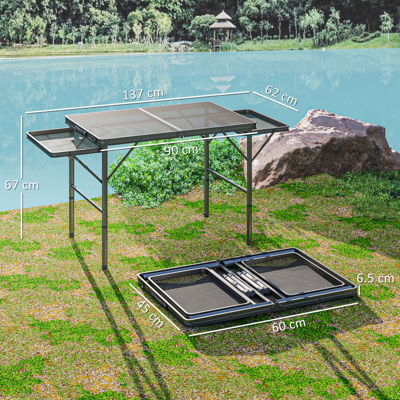 Foldable Outdoor Table with Adjustable Height and Side Wings for Extra Space Black