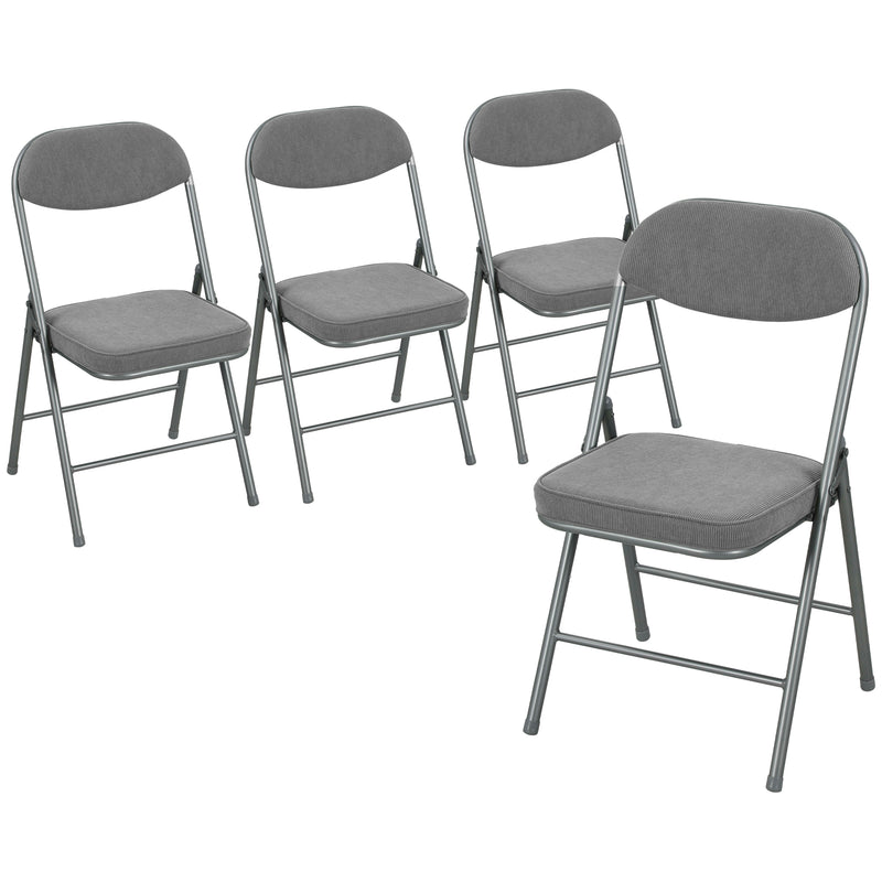 Folding Chairs Set of 4 for Extra Comfortable Guest Seating with Padded Corduroy Grey Homcom