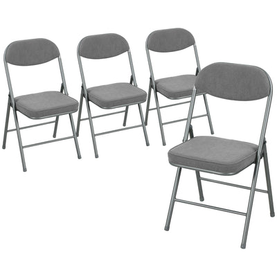 Folding Chairs Set of 4 for Extra Comfortable Guest Seating with Padded Corduroy Grey Homcom