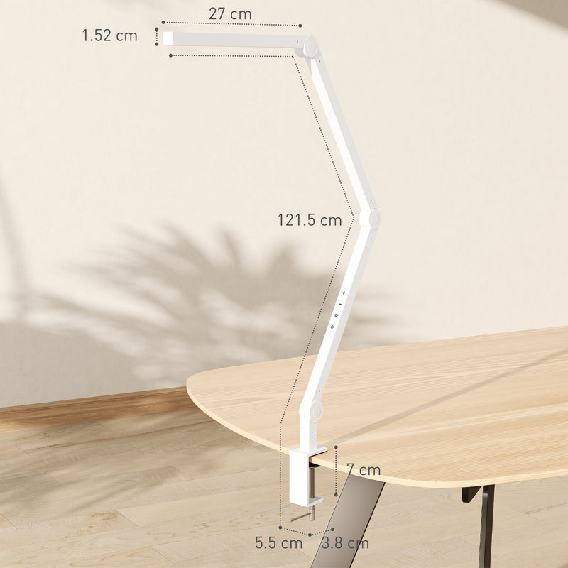 Dimmable LED Desk Lamp with Adjustable Swing Arm and Clamp for Office or Study White