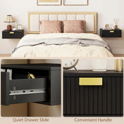 Floating Wall Mounted Bedside Table Set of 2 with Drawer for Clutter Free Bedroom Black AOSOM