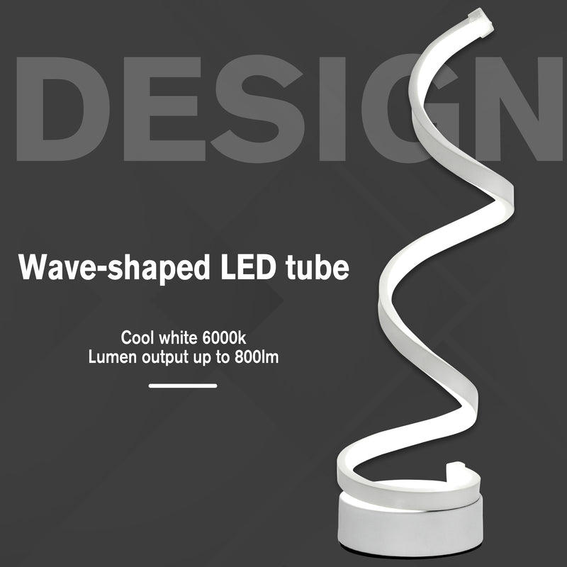 Set of 2 Modern LED Table Lamps with Wave Design and Metal Base for Bedroom, White AOSOM