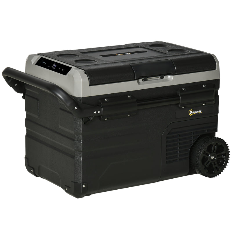 40L Portable Car Fridge Freezer with LED Light and Foldable Handles for Travel Grey AOSOM