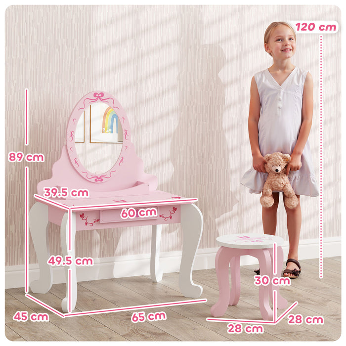 Pink Kids Dressing Table Set with Stool Mirror Drawer and Ballet Theme by AIYAPLAY
