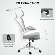 Ergonomic Grey Mesh Swivel Office Chair With Adjustable Lumbar Support and Flip Up Armrests by HOMCOM