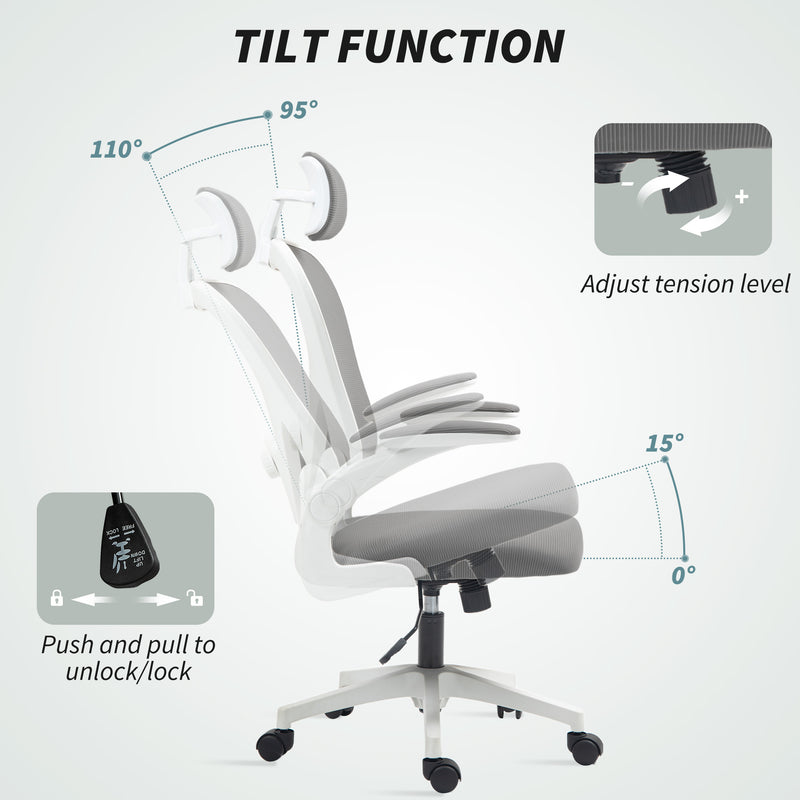 Ergonomic Grey Mesh Swivel Office Chair With Adjustable Lumbar Support and Flip Up Armrests by HOMCOM