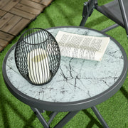 White Round Folding Garden Table with Marble Effect Top Small Outdoor Coffee Table