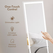 Full Length LED Dressing Mirror with Dimmable 3 Tone Lighting for Bedroom, White