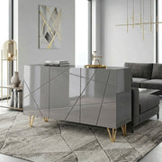 Sideboard Storage Cabinet with Adjustable Shelves for Living Room or Hallway High Gloss Grey AOSOM
