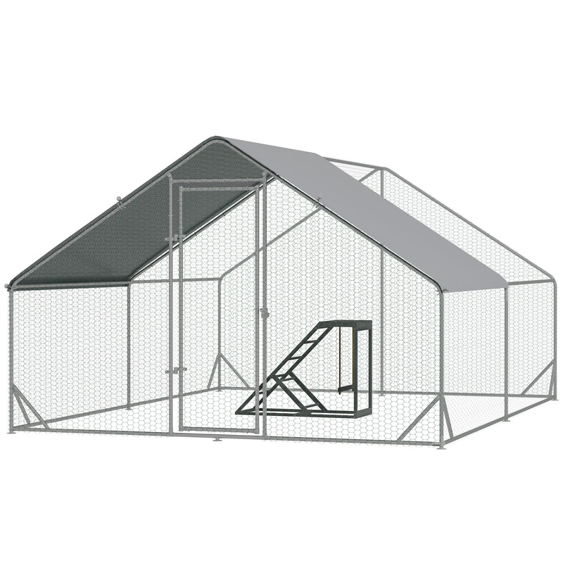 Large Walk In Chicken Run with Activity Shelf and Weather Cover for Poultry Care, Green
