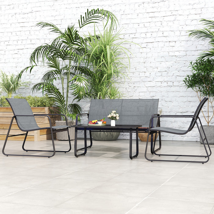 4 Piece Garden Furniture Set Light Grey Patio Sofa Set With Glass Table by Outsunny