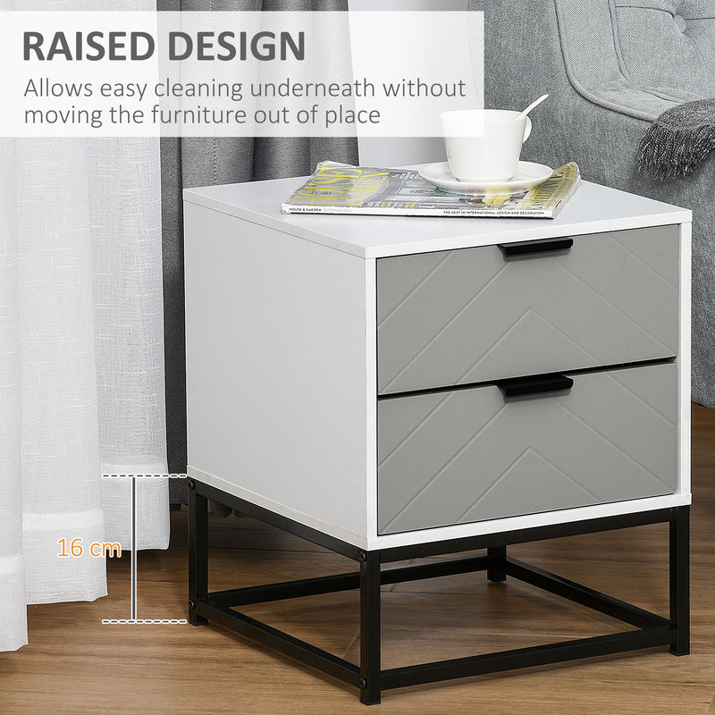 2 Drawer Bedside Cabinet With Metal Base For Bedroom Living Room Or Dorm Storage