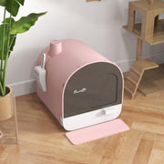 Covered Cat Litter Box with Scoop Filter and Flap Door for Odour Control, Pink