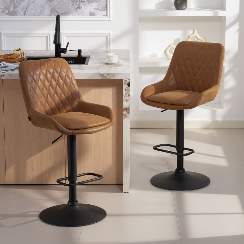 Set of 2 Retro Bar Stools with Comfy Faux Leather Ideal for Kitchen or Home Bar Orange AOSOM