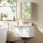 Bathroom Wall Mounted Mirror Cabinet with Adjustable Shelf for Extra Storage White AOSOM