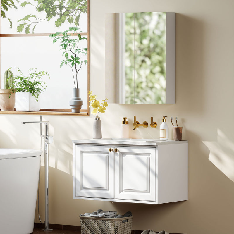 Bathroom Wall Mounted Mirror Cabinet with Adjustable Shelf for Extra Storage White AOSOM