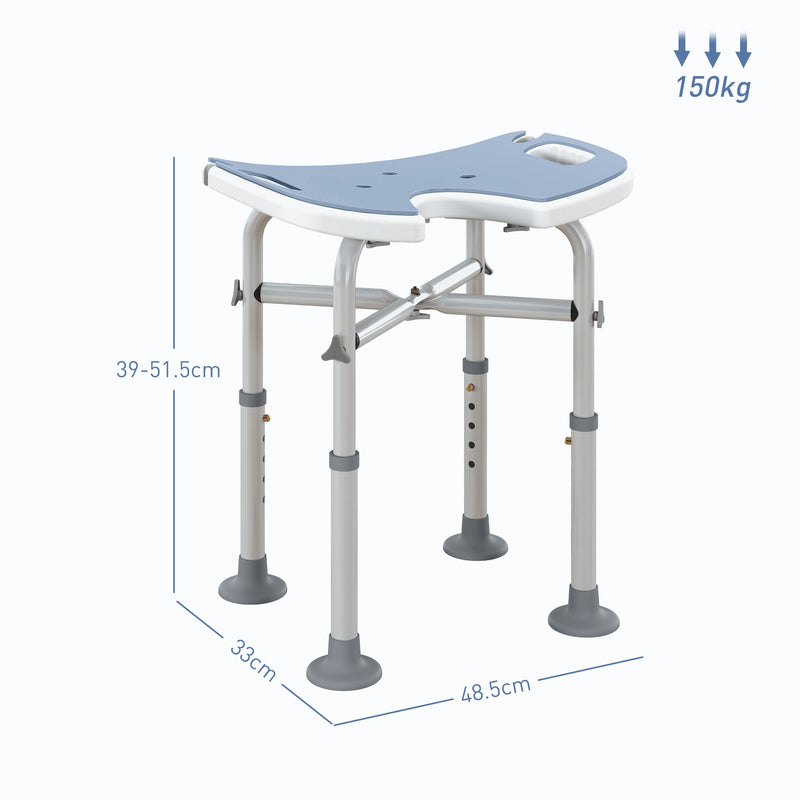 Height Adjustable Padded Shower Stool with U Shaped Seat for Bathroom Safety, Light Blue