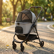 3-in-1 Pet Stroller for Small Dogs or Cats with Foldable Frame and Washable Cushion Grey Black Pawhut