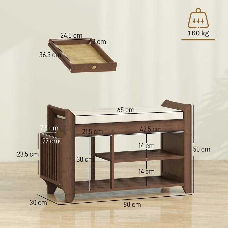 Hallway Shoe Storage Bench with Padded Seat and Side Compartment for Narrow Spaces Cream