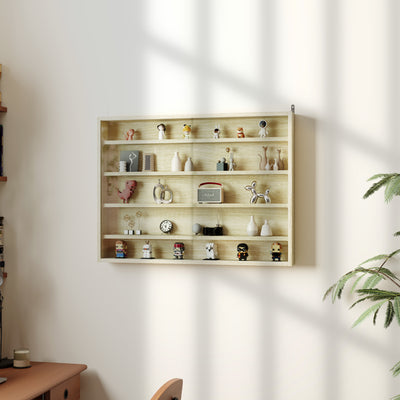 5 Tier Wall Display Cabinet with Glass Doors and Adjustable Shelves Oak 60x80cm by HOMCOM