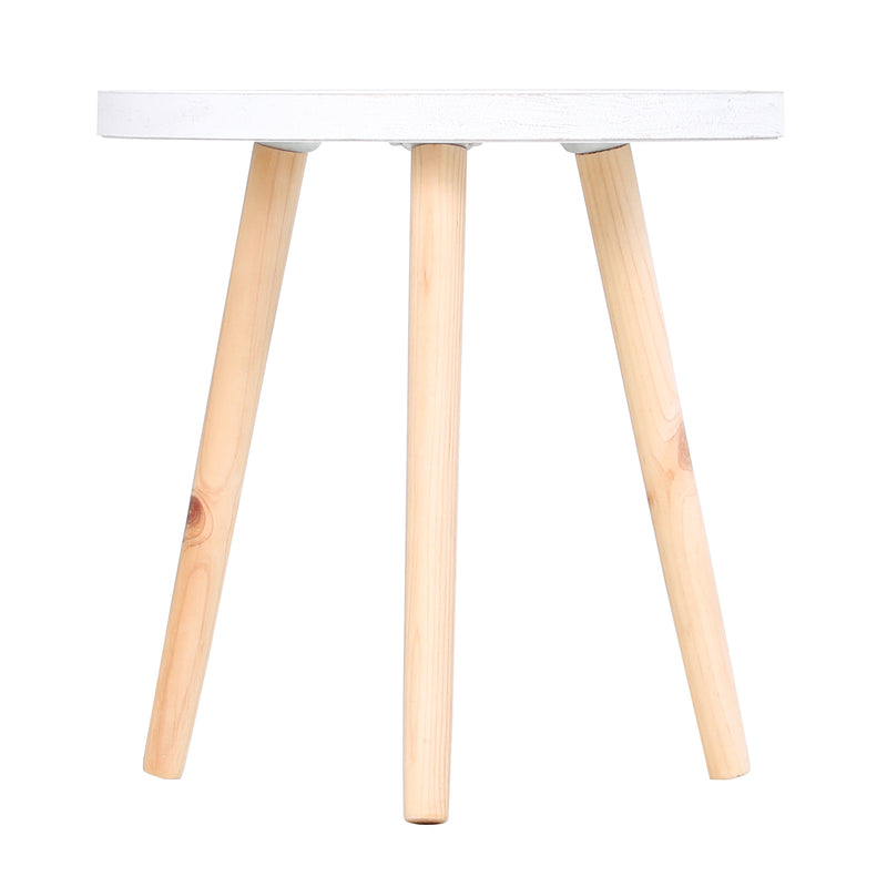 Round Wooden Coffee Tables With Carved Floral Tops Set of 2 Ideal for Living Rooms White