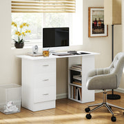 Computer Desk With Drawers and 3 Storage Shelves for Home Office Workstation, White