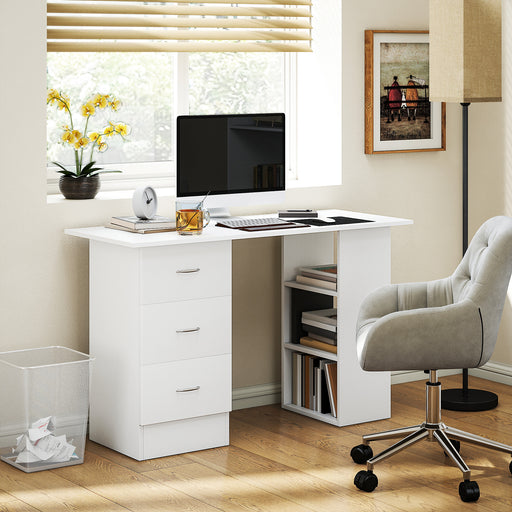 Computer Desk With Drawers and 3 Storage Shelves for Home Office Workstation, White