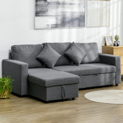 3 Seater Corner Sofa Bed with Storage and Reversible Chaise Lounge for Living Room Dark Grey