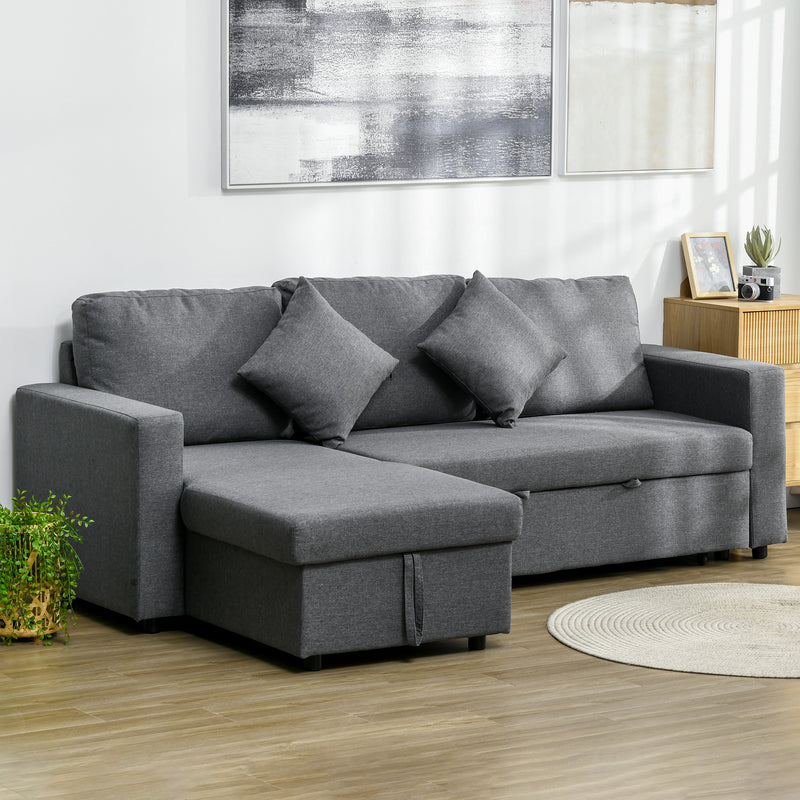 3 Seater Corner Sofa Bed with Storage and Reversible Chaise Lounge for Living Room Dark Grey