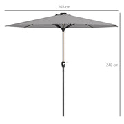 Light Grey 265cm Garden Parasol With LED Lights for Shaded Outdoor Seating