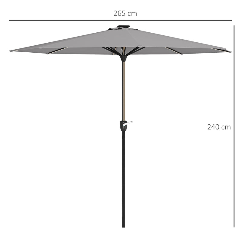 Light Grey 265cm Garden Parasol With LED Lights for Shaded Outdoor Seating