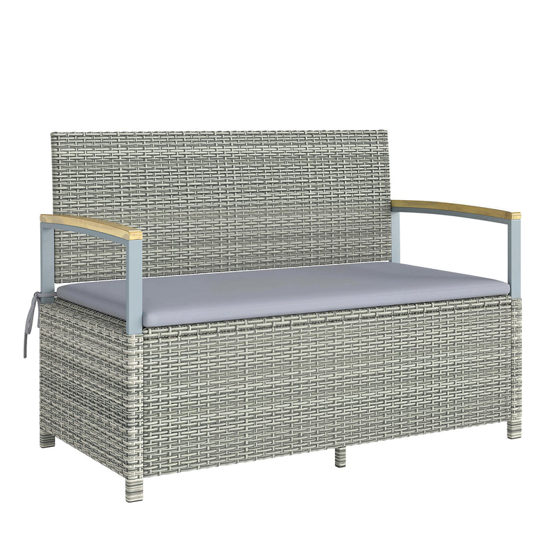 Garden Storage Bench with Hidden Compartment and Cushioned 2 Seater for Tidy Patios Light Grey Outsunny